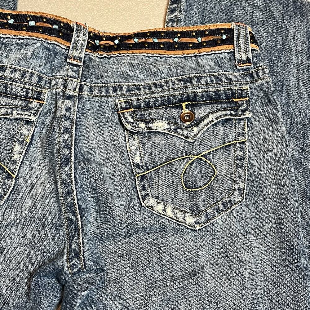 Vintage Y2K Decoded Blue Denim Flare Jeans Beaded Low Rise Boho Festival Size 7